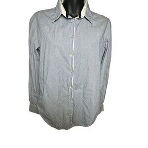 Saint James Depuis Women’s Button Down Pinstripe Shirt W/ Suede Elbow Patches XS